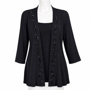 Drapers & Damons Beaded Soutache Open Front Jacket Black Size Large Career Party